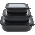 Niedriges Rechteckiges Schalenset mit Deckel 3er Set, Schwarz