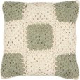 Gehäkelter Kissenbezug 50x50 cm, Creme/Grün/Gebrochenes Weiß