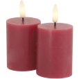 Stumpekerze LED 2er Set &Oslash;5/H6,5 cm, Rosenpflaume