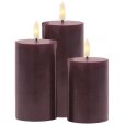 Stumpenkerze wiederaufladbar LED 3er Set &Oslash;7 cm, Bordeaux