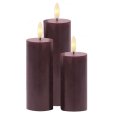 Stumpenkerze wiederaufladbar LED 3er Set &Oslash;5 cm, Bordeaux